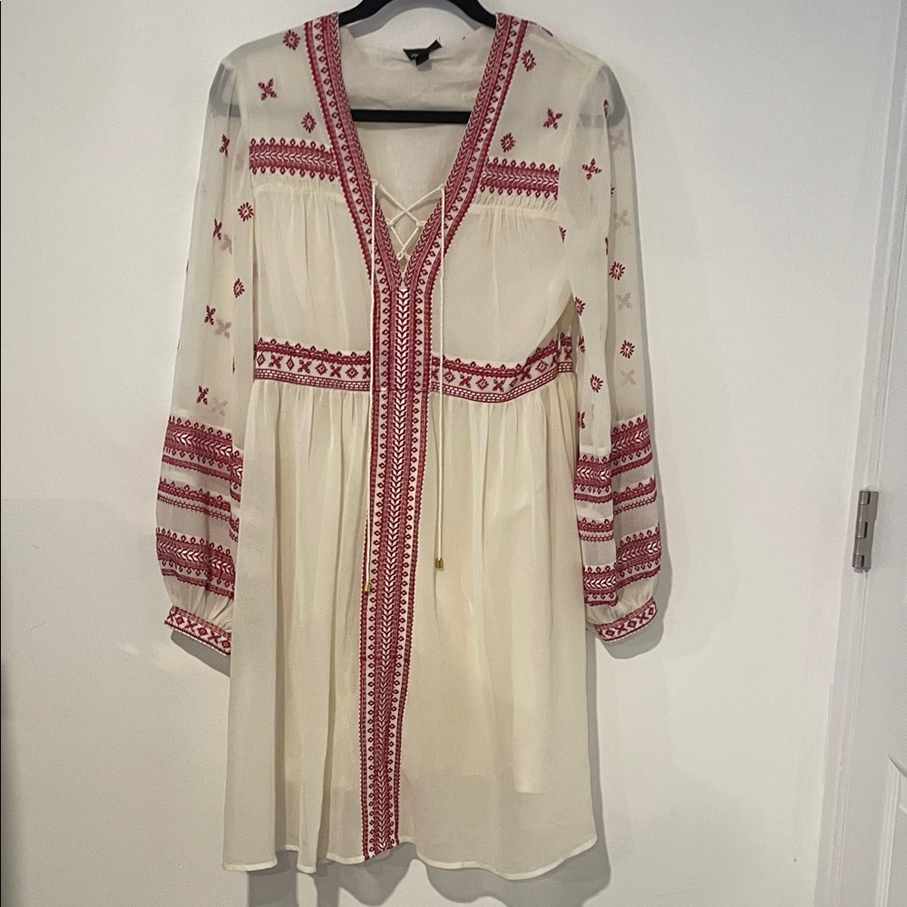 Topshop Cream and Red Long Sleeve Dress